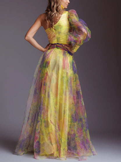 One Shoulder Print Maxi Dress