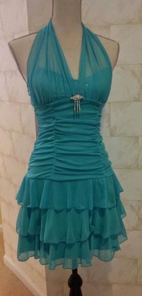preppydressess-Blue halter ruffle short chiffon homecoming dress birthday party dress gh5025