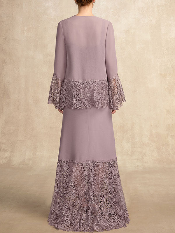 Trumpet/Mermaid Square Neckline Asymmetrical Chiffon Lace Mother of the Bride Dress