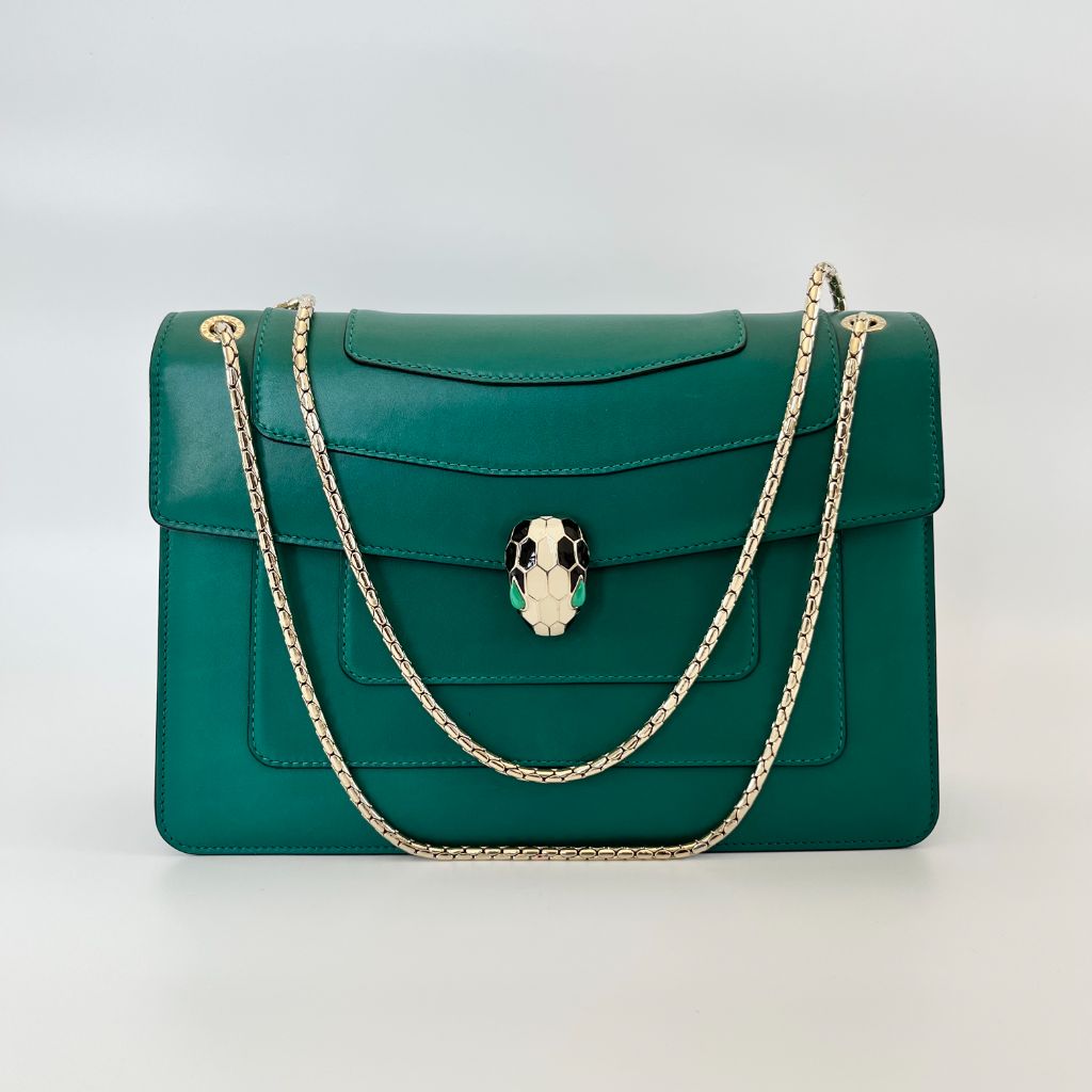 Bvlgari Emerald Green Leather Medium Serpenti Forever Shoulder Bag