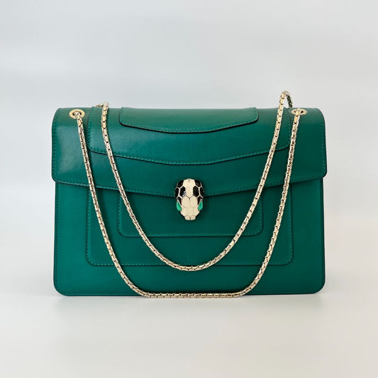 Bvlgari Emerald Green Leather Medium Serpenti Forever Shoulder Bag