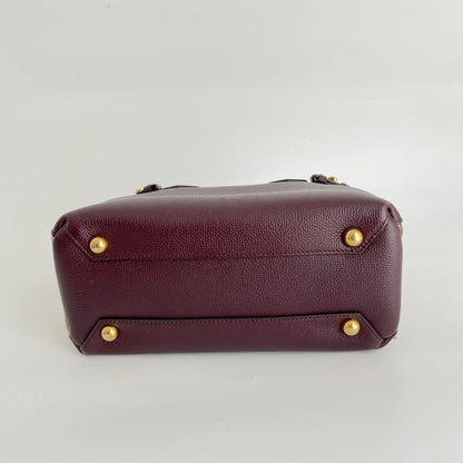 Burberry Burgundy/Beige Leather and House Check Fabric small banner tote