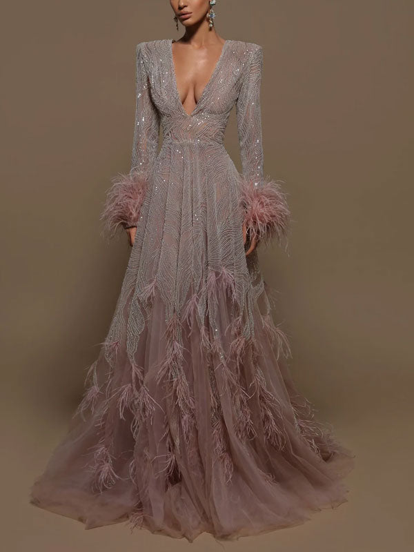 Feather sequins delicate and sexy women's dress