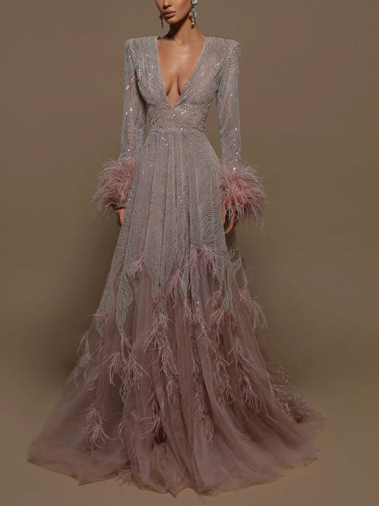 Feather sequins delicate and sexy women's dress