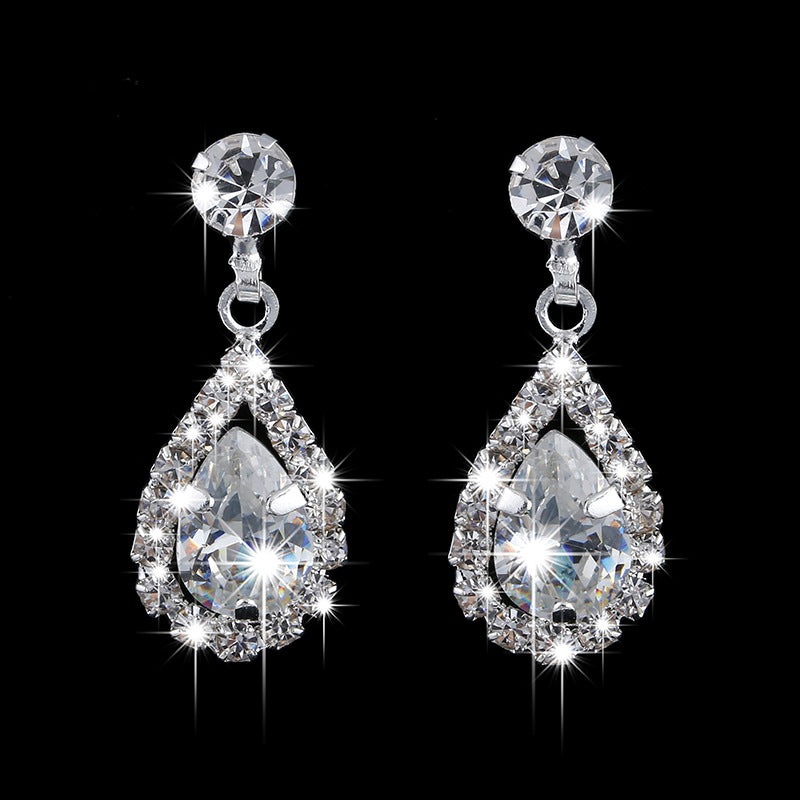 Brilliant Full Diamond Zircon Drop Necklace and Earrings Set