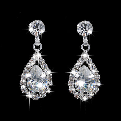 Brilliant Full Diamond Zircon Drop Necklace and Earrings Set