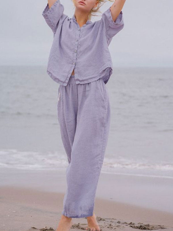 Comfortable Vacation Beach Cotton Linen Women's Sets