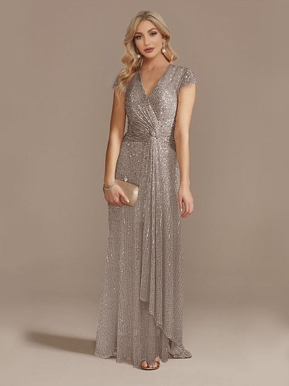 loveedsTM- New Luxury Champagne V-Neck Sequin Evening Dress Women Party Maxi Dress Beading Gowns Long Prom Cocktail Dresses