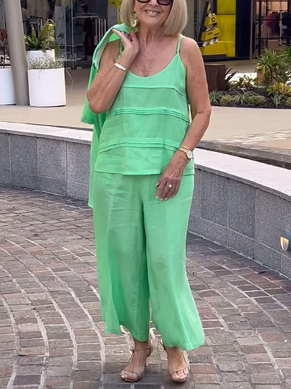 Temperament Cotton Linen Shirt Short Sleeve Wide Leg Pants Women's Sets