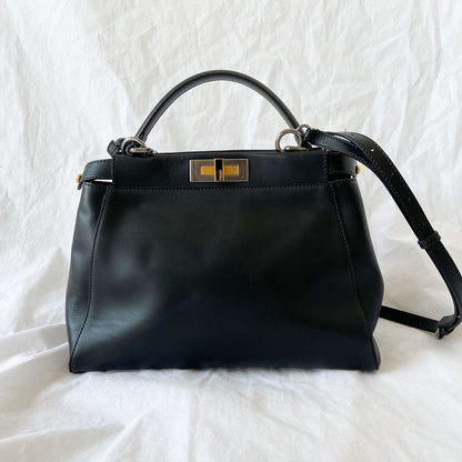Fendi Black Leather Medium Peekaboo Top Handle Bag