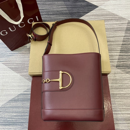 GUCCI 73 SMALL BUCKET BAG ROSSO ANCORA RED LEATHER 20CM 833665 AAEC2 6207