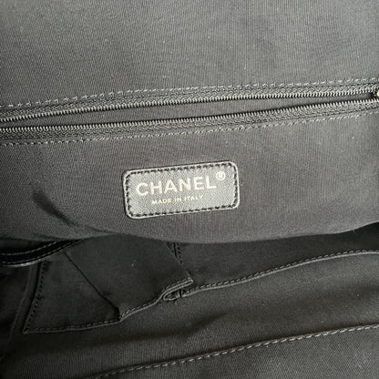 Chanel black and white ridged satin shoulder bag