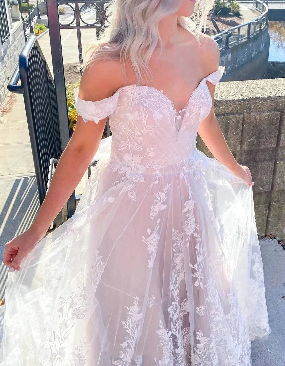 Illusion White Criss Cross Back Lace Wedding Dresses