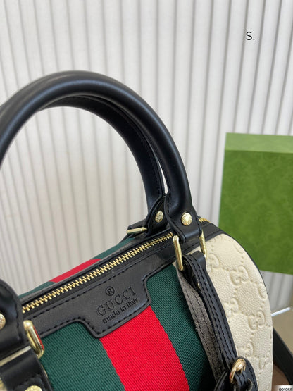 Gucci Dark Brown/Beige GG Canvas and Small Vintage Web Boston Bag