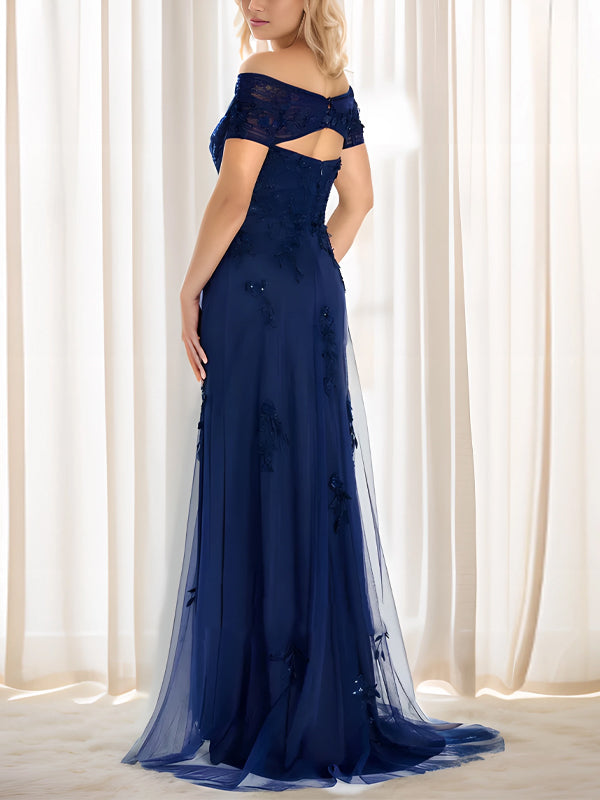 Off-the-shoulder Solid Color Maxi Dress