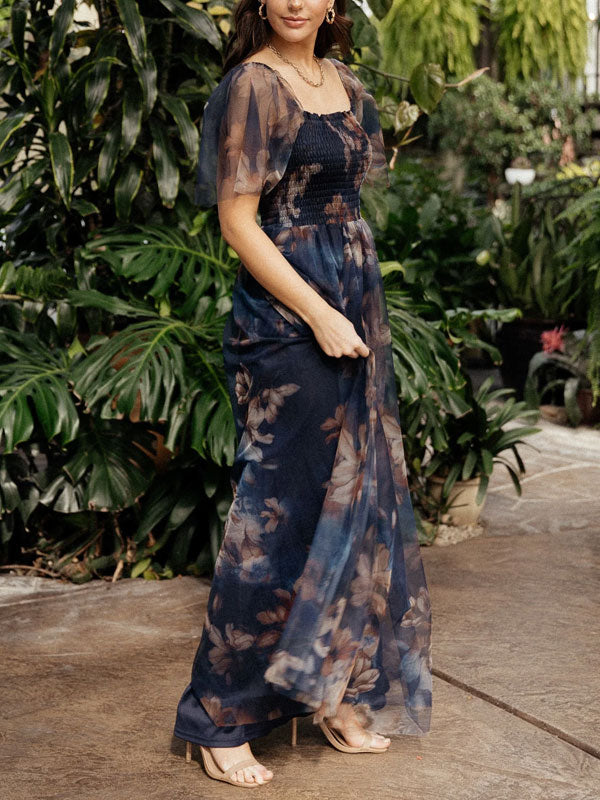 Square Neck Chiffon Temperament Mesh Women's Dress