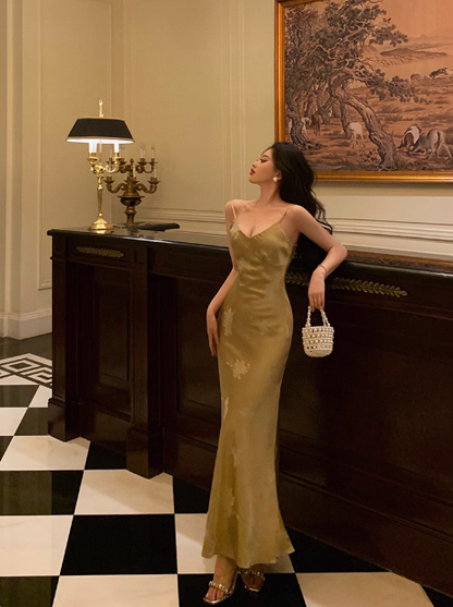 Classy Mermaid Spaghetti Straps Gold Long 18th Birthday Dress Party Gown 21st Birthday Outfits Birthday Dress Ideas For Women DP1305