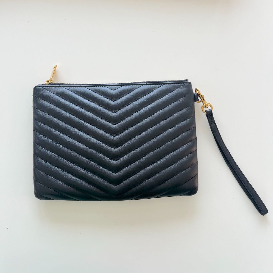 Saint Laurent black quilted leather purse