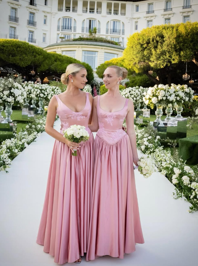 Elegant Pink A Line V Neck Appliques Satin Prom Dress Evening Dress SH2467