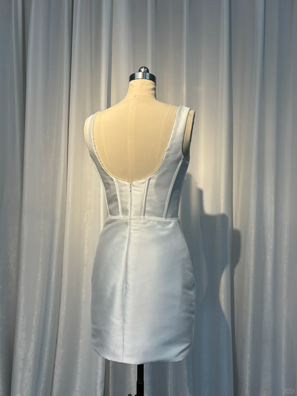 Simple Square Neck Satin Sheath White Short Cocktail Dress Formal Homecoming Dress S803