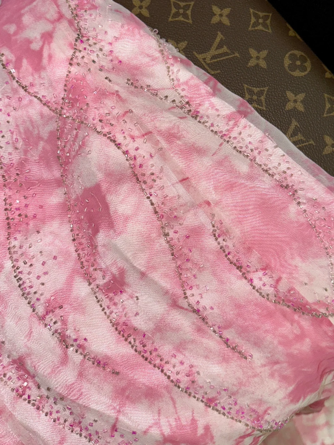 Elegant Mermaid Spaghetti Strap Pink Print Floral Beaded Chiffon Long Prom Dress Evening Dress SH3107