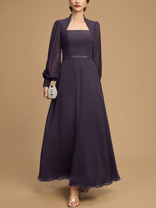 Ankle-Length Chiffon Mother of the Bride Dress With Beading Sequins