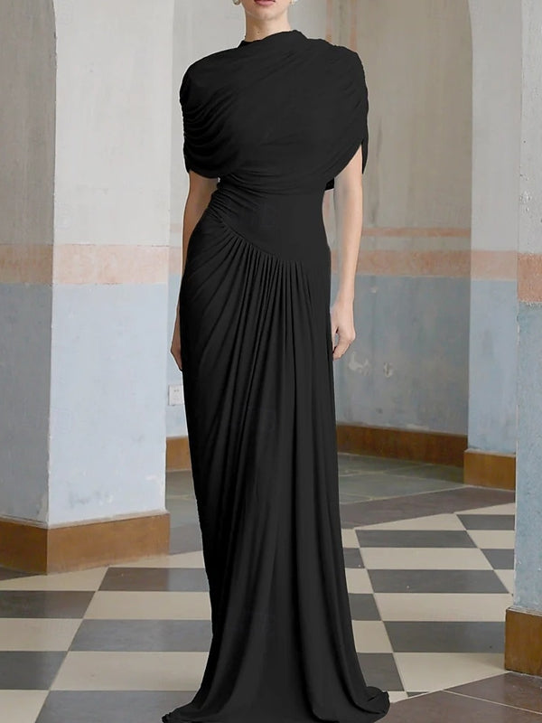 Ruffled Shawl Elegant Chiffon Gown