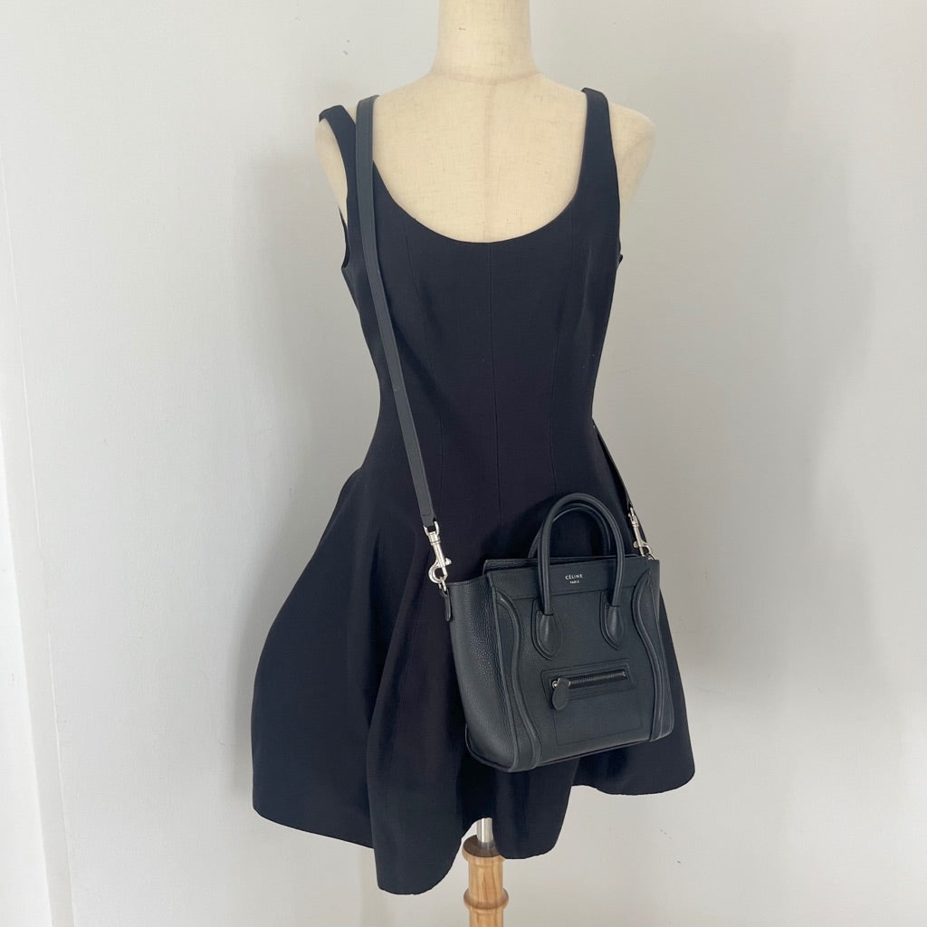 Celine textured black leather nano luggage bag with strap