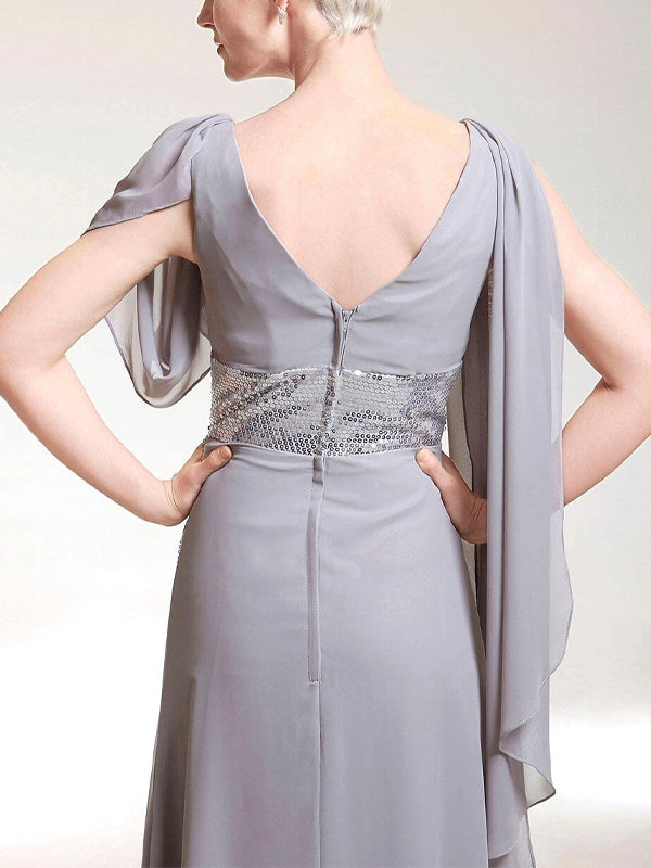 V-neck Sleeveless Solid Color Sequins Maxi Dress