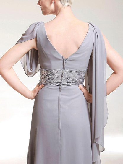 V-neck Sleeveless Solid Color Sequins Maxi Dress