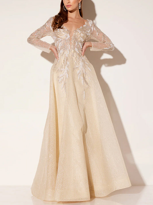 V-neck Solid Color Lace Maxi Dress