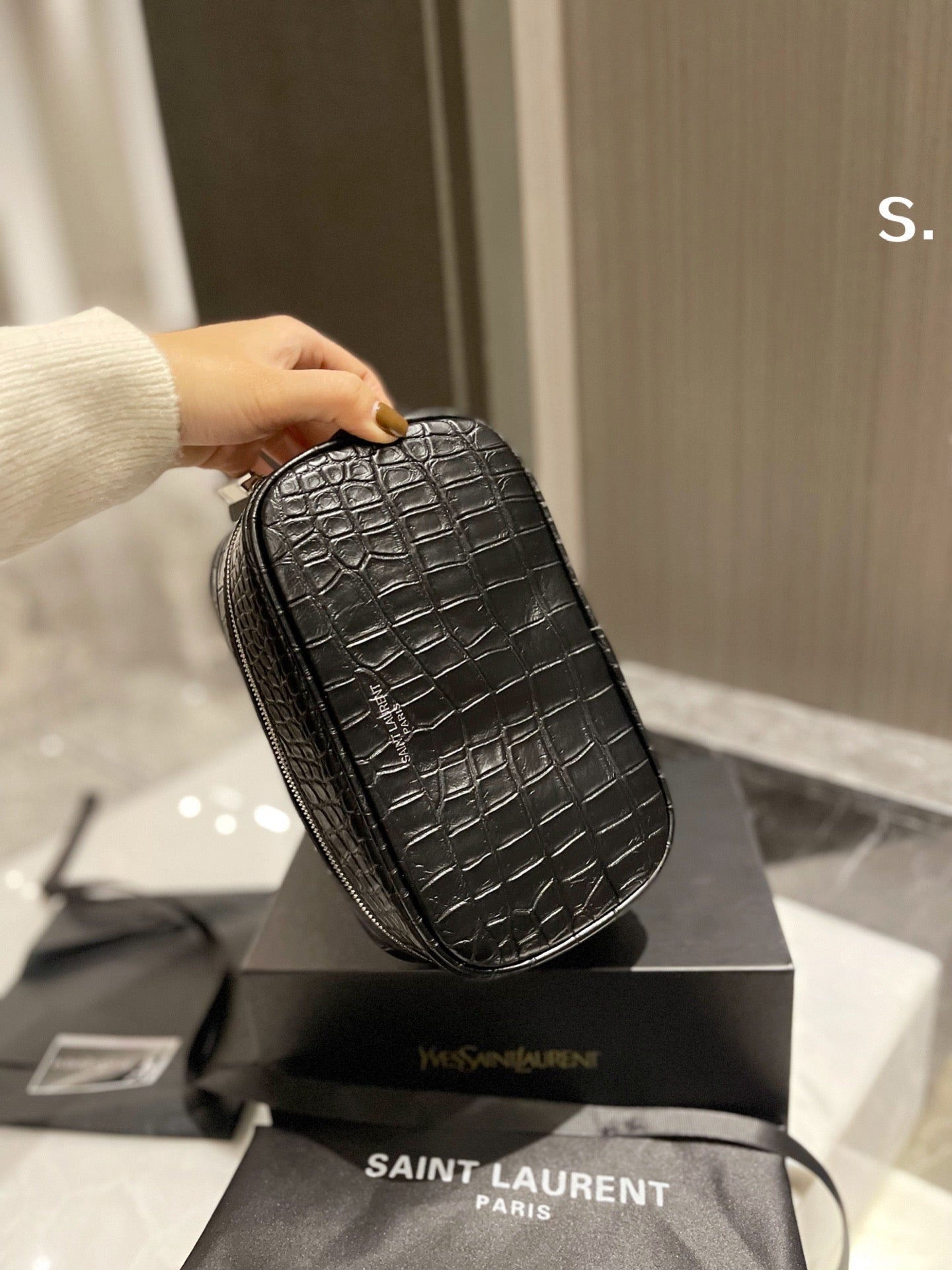 YSL Lou Croc-Embossed Camera Bag