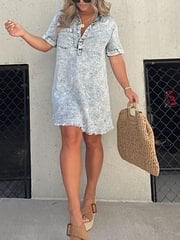 loveedsTM-Short Sleeve Casual Denim Shirt Dress