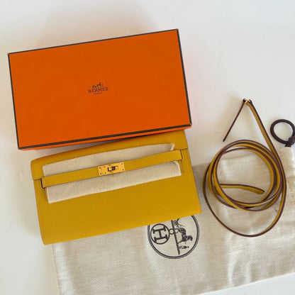 Hermes Kelly To Go Wallet Jaune d'or Epsom Leather with gold hardware