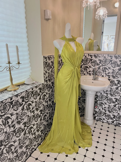 Flowy Green Mermaid V Neck Chiffon Long Party Dress Prom Dress Formal Dress SH3851