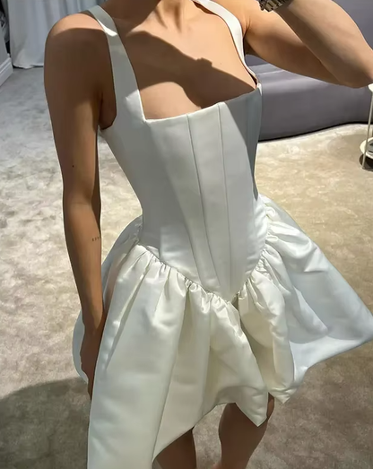 Cute A Line Straps Corset Ivory Satin Short Homecoming Dress Birthday Dress SH1922