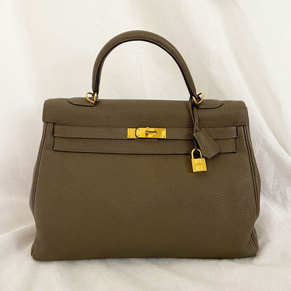 Hermès Kelly 35 Etain Togo Leather Handbag