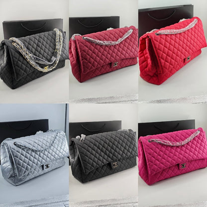 CHANEL XXL AIRLINE CLASSIC TRAVEL FLAP BAG CAVIAR LEATHER BLACK SILVER HARDWARE 46CM