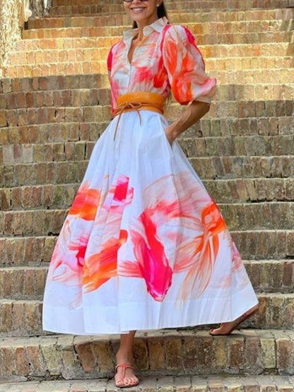 Cotton And Linen Printing Women's Shirt Dress