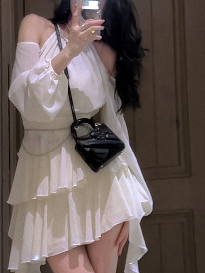 loveedsTM - Autumn Fairy Pure Color Short Party Dress Korean Fashion Elegant Mini Dress Woman Design Casual Long Sleeve Dress Female