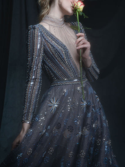 Deep V Temperament Embellished with Elegance Women's Gown