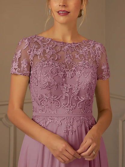 A-Line Boatneck Sequins Chiffon Floor-Length Dress