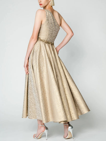 One Shoulder Solid Color Midi Dress