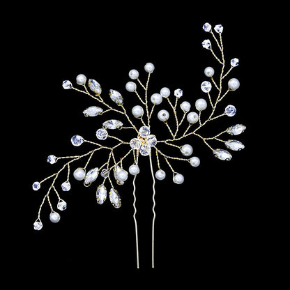 Handmade Pearl Grab and Drill U-Shaped Hair Fork Pin Headwear Hair Accessories Hairpin