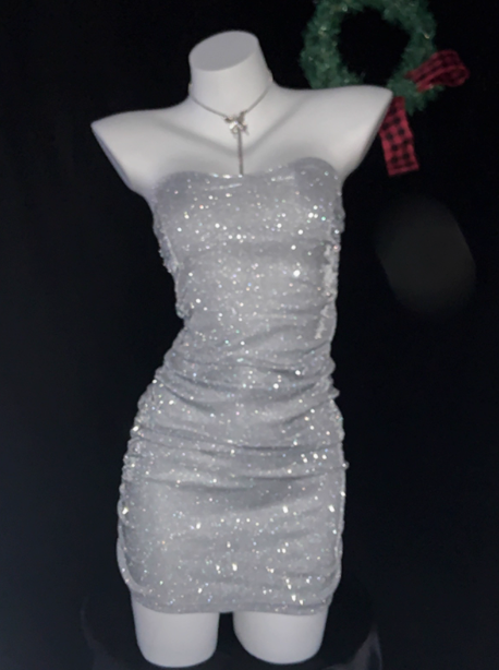 Glitter Silver Strapless Sheath Short Cocktail Dress Homecoming Dress S674