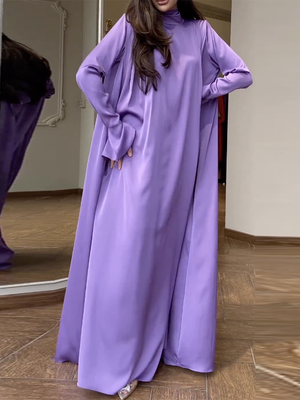 loveedsTM- Flared Sleeves Long Sleeves Solid Color High-Neck Maxi Dresses
