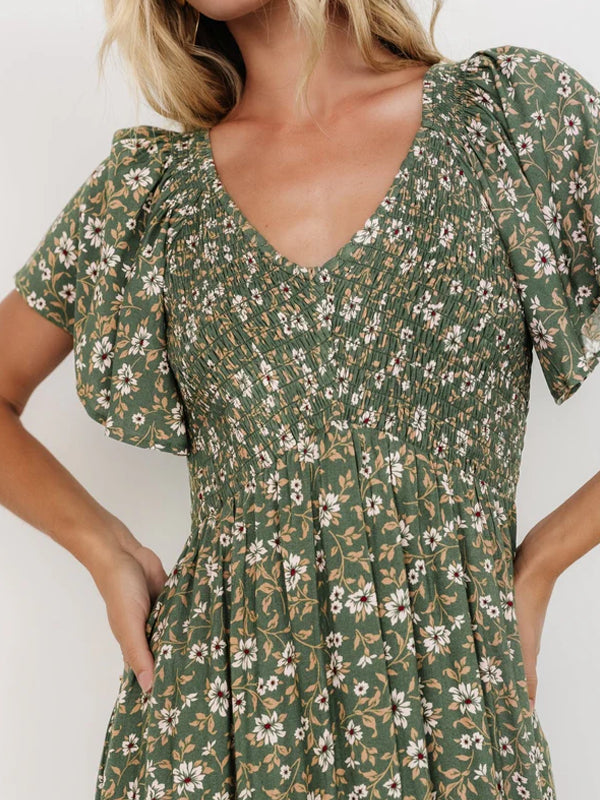 Pleated Floral Temperament Vacation Women's Dress