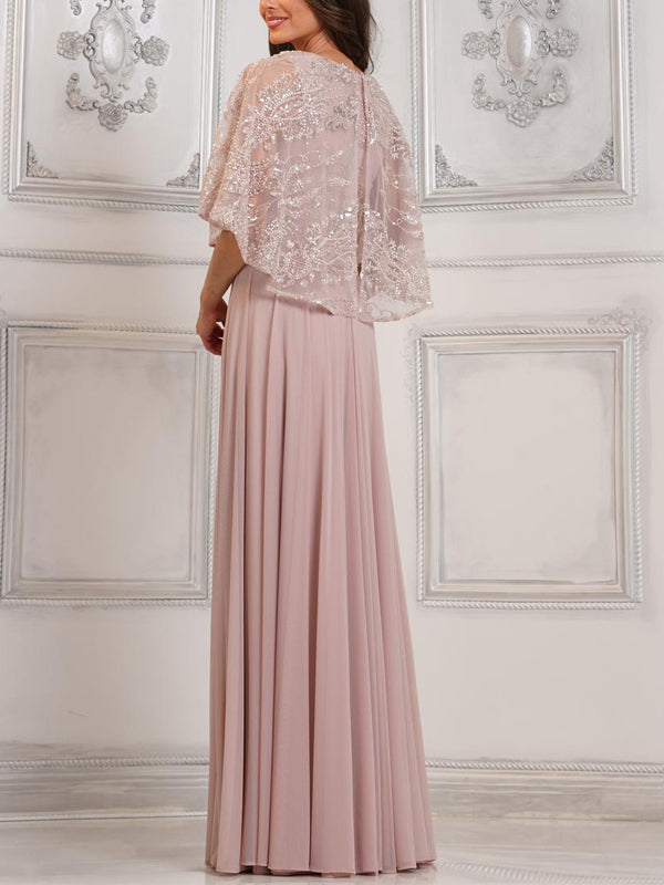 V-neck Solid Color Sequins Maxi Dress