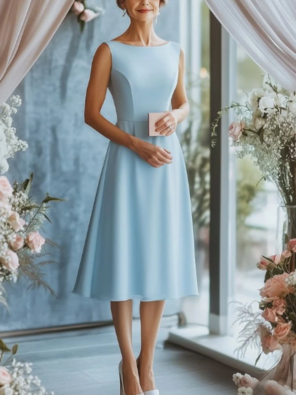 Light Blue Round Neck Sleeveless Midi Dress