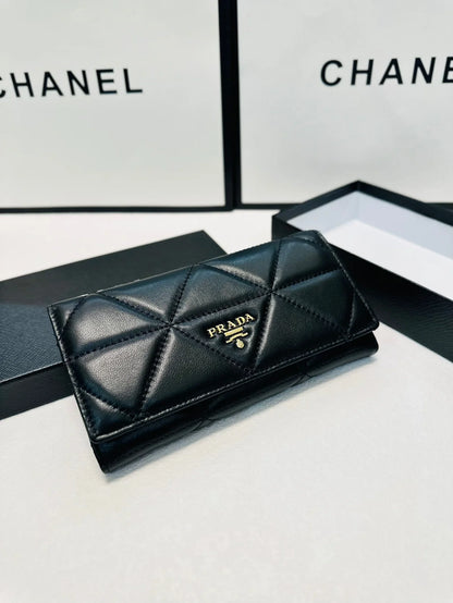 Prada Long Leather Wallet In Black 19x10cm